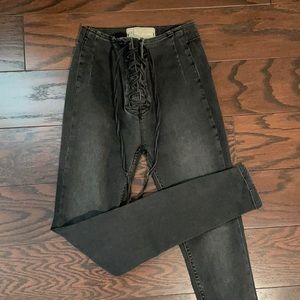 Lace up skinny jeans.